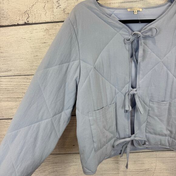 Baevely Women's Light Blue Quilted Tie Front Jacket Size Medium - Picture 2 of 8